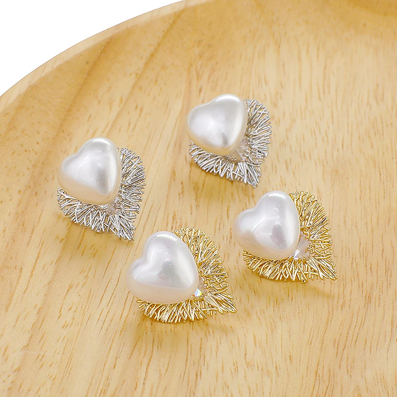 AENSOA Модные женские большой жемчуг в форме сердца серьги-гвоздики элегантные трендовые металлические серьги изысканные золотые серебряные серьги ювелирные изделия