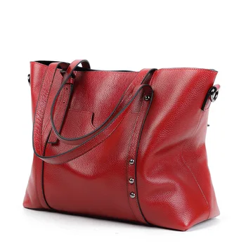 

2019 Winter Simple Tote Bag Female Large Capacity Top-handle Handbags Genuine Leather Cowhide Bucket Mummy Shopping Bag