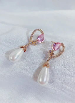 

XIUMEIYIZU Shell Pearl Drop Earring Elegant Water Drop Pearl Pendant Paved Cubic Zirconia Earrings Women Wedding Banquet Jewelri