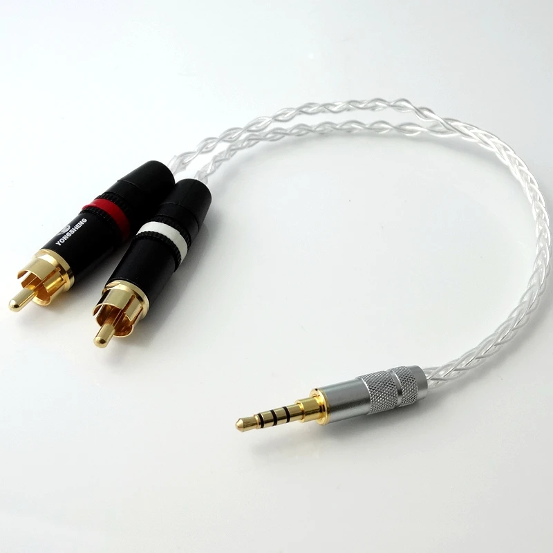 2 5mm TRRS 4 4mm Balanced Male 3 5mm Jack to RCA Plug Aux Cable 8x 1 0mm Silver Wire Headphone Amp