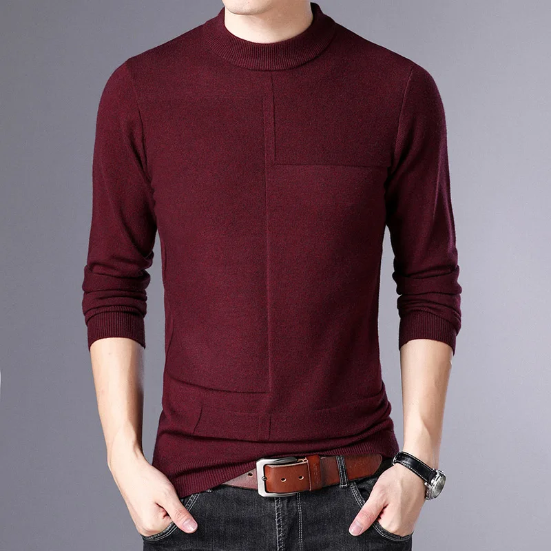 Модный брендовый мужской свитер, пуловеры, одноцветные Облегающие джемперы, вязаные, теплые, Осенние, корейский стиль, повседневная одежда - Цвет: Красный