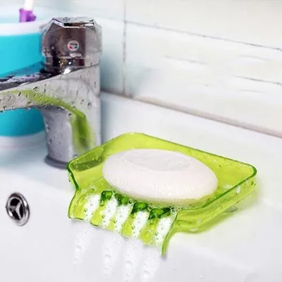 1 шт Водопад пластиковая мыльница аксессуары для ванной комнаты дренаж для мыла коробка для душа мыльница слив кухонный держатель для губки в раковину - Цвет: green