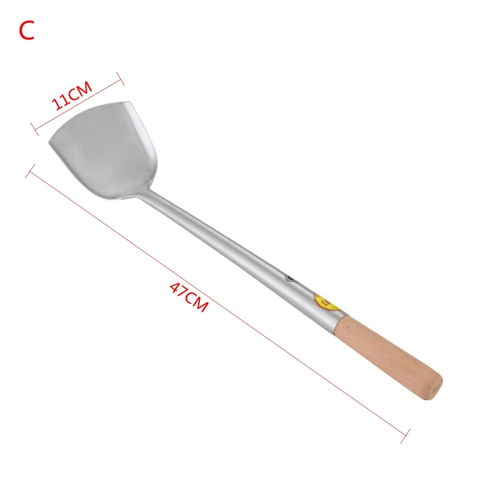 Нержавеющая сталь большая длинная лопатка Черпак шеф-повара для приготовления пищи Cocina Utensilios деревянная ручка лопатка кухонная утварь - Цвет: C 47X11CM