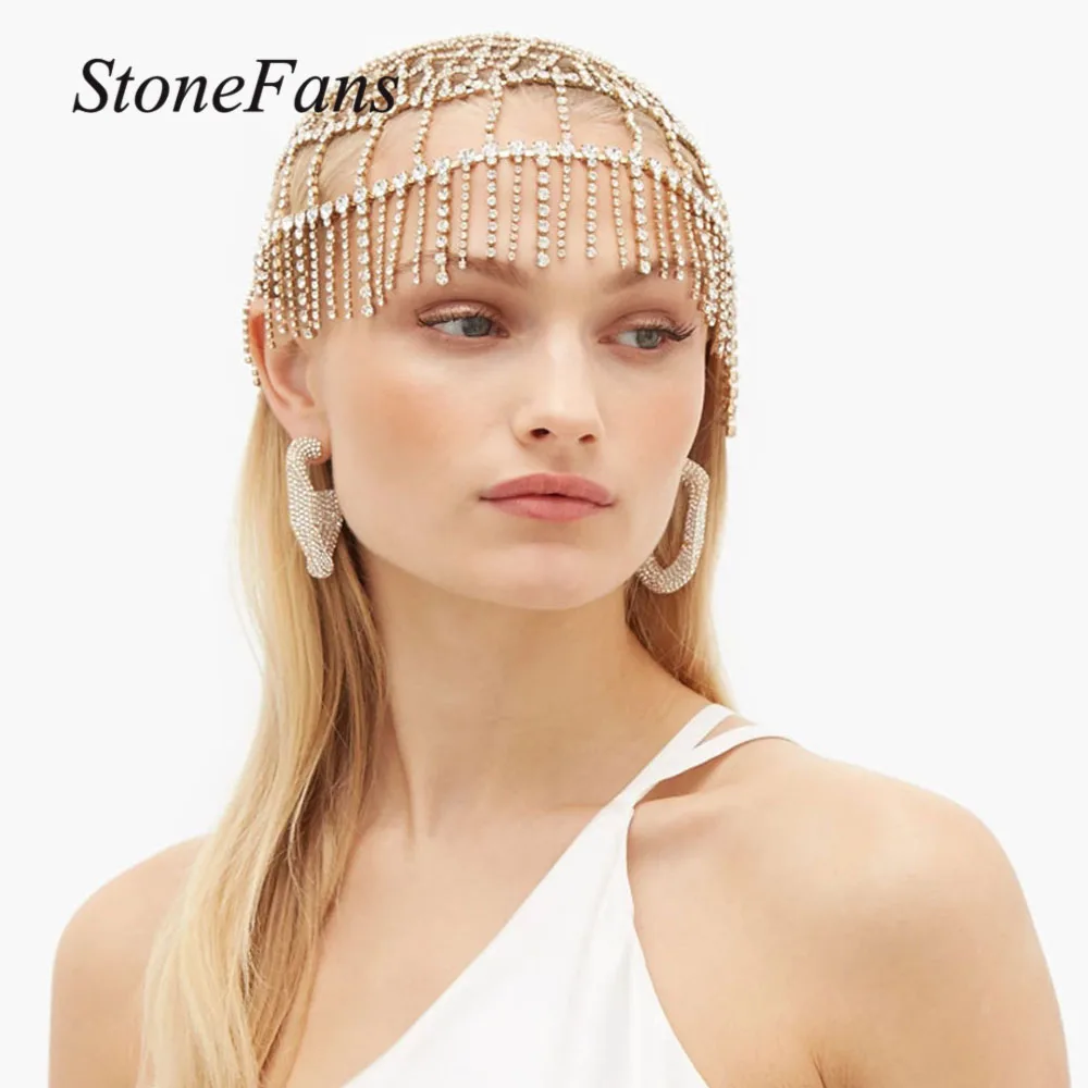 Фото Стразы Stonefans сетчатая цепочка на голову для женщин ювелирное изделие с