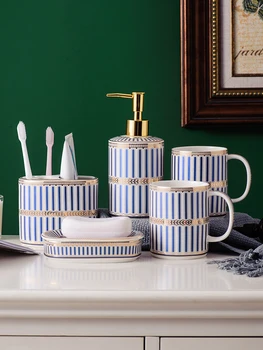 

Nordic simple vertical grain Bathroom set Ceramic Five-piece set Bathroom suit Bathroom Accessory