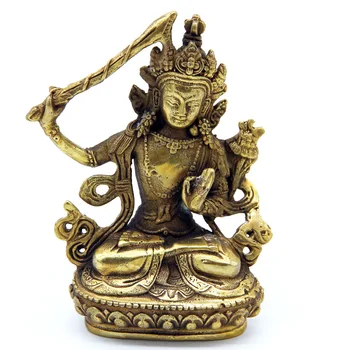 

free shipping Folk Chinese Tibet Brass Buddhism Manjushri Buddha Kwan-yin Bodhisattva Statue