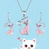 FDLK   Bohemian Style Zinc Alloy Blue Imitation Fire Opal Cat Pendant Necklace Earrings Women Fashion Wedding Animal Jewelry Set ► Photo 3/5