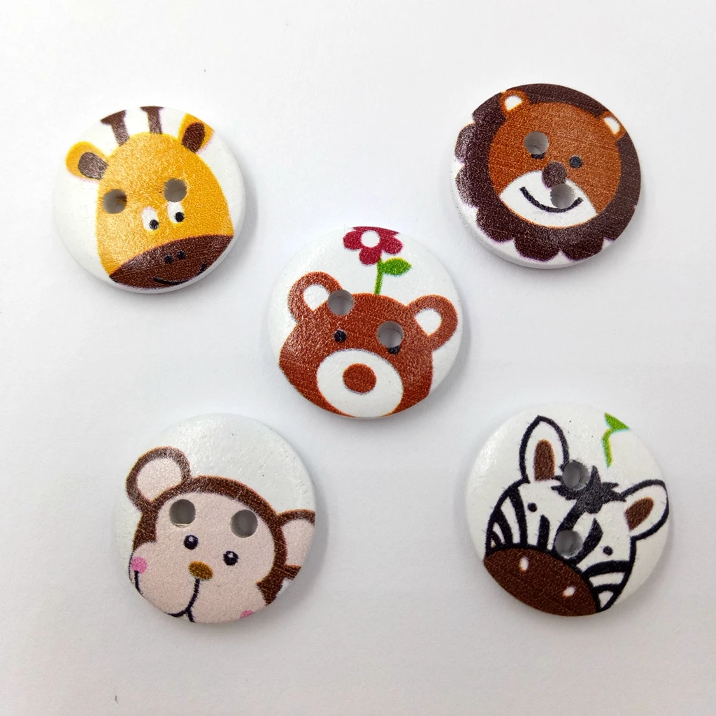 50Pcs Round 2 Holes Wood Sewing Buttons Vintage Cartoon DIY Scrapbooking Crafts For Clothing Craft Supplies , 20mm