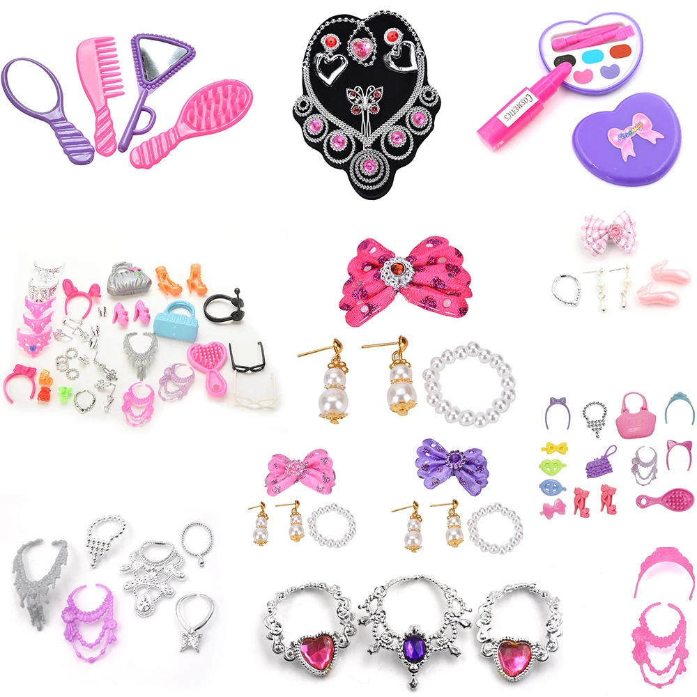 

Fashion Jewelry Doll Set of Princess Empress Crowns Necklace Earring Bowknot For Dolls Party Accessories for Kids Gift