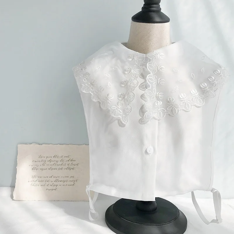 

Sitonjwly Women Chiffon Lace Fake Collar Ladies Detachable Shirt False Collar Dress Lapel Blouse Top Ties Neckwear Accessories