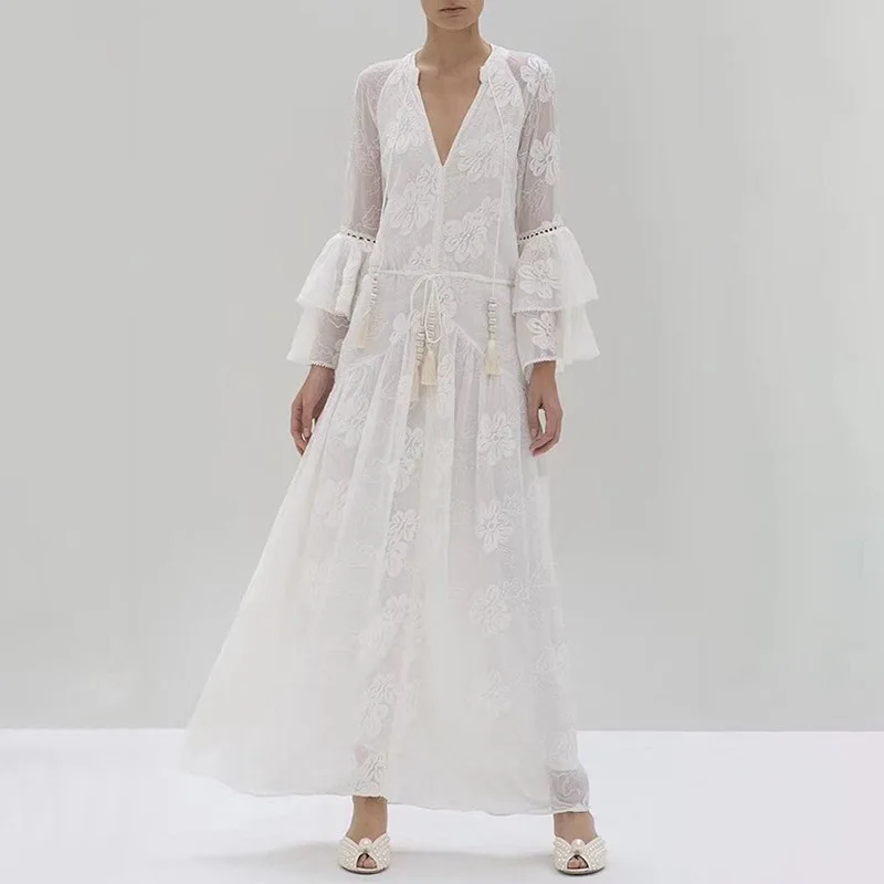 BGW Vestidos Longo сексуальное вечернее платье с глубоким v-образным вырезом и длинным рукавом Белое Кружевное Вечернее Платье для свадеб Vestido De Fiesta Largo