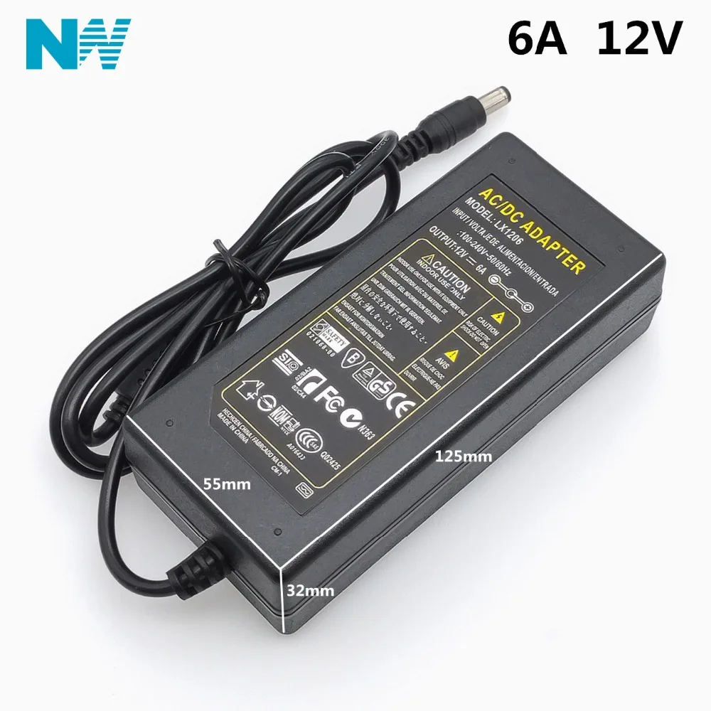 12V6A AC 100 V-240 V 72 Вт конвертер Мощность адаптер AC/DC 12V 6A Питание EU/US/UK штекер постоянного тока