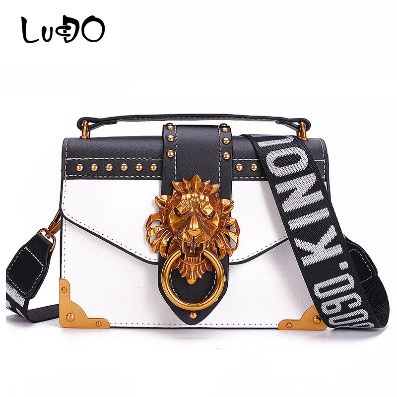 

Fashion Small Metal Lion Head Shoulder Bag 2019 New Mini Square Pack Crossbody Bag Luxury Designer Handbags Bolsos Mujer Sac