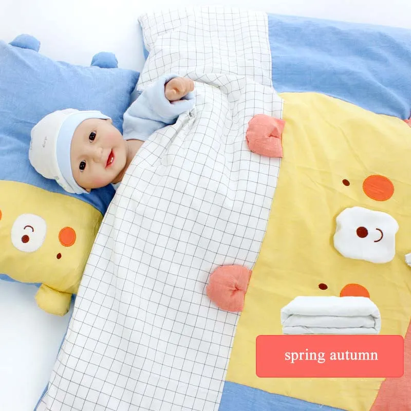 Хлопковое одеяло для пеленания мультяшная детская кроватка одеяло для младенца Пеленание Одеяло Для Новорожденных Обертывание детское стеганое покрывало для кровати весна осень - Цвет: Blue spring autumn