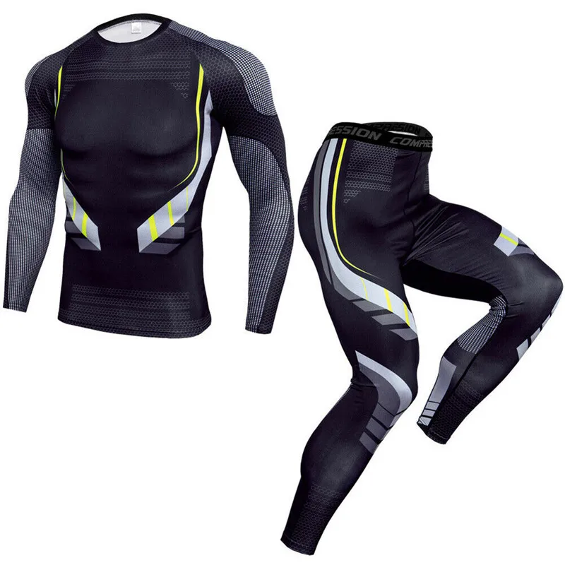 Men Running Sport Compression t shirt Pants Suits Jogging Tracksuit Sets Male Gym Fitness Training Sportswear Tees Tops Leggings