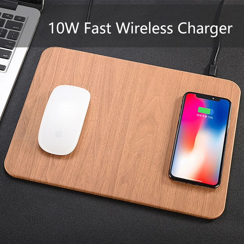 2 in 1 Bamboo Wood Wireless Charging Mouse Pad 10W for iPhone Samsung note 10 20 S10 S20 Fast Charge Ultra Thin Qi Charger New