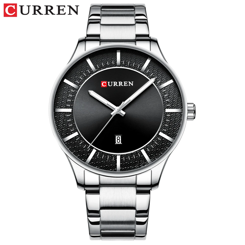 CURREN Top Brand Man Watches Clock Man Fashion Quartz Watches Men Business Steel Wristwatch with Date Classic Black Male - Цвет: silver black watch