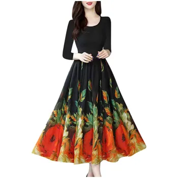 

Summer Korean Women Dress Elegant Ladies Vintage Long Dress Boho Floral Office Long Sleeve Vestidos Clothing #35
