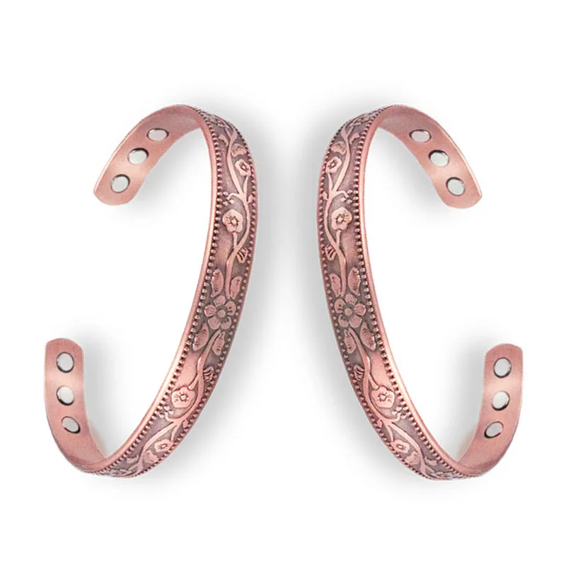 Bangle Bracelet Flower Cuff Bangle for Women Men Vintage Adjustable Ancient Copper Plated Magnetic Bracelet Fashion Jewelry Gift