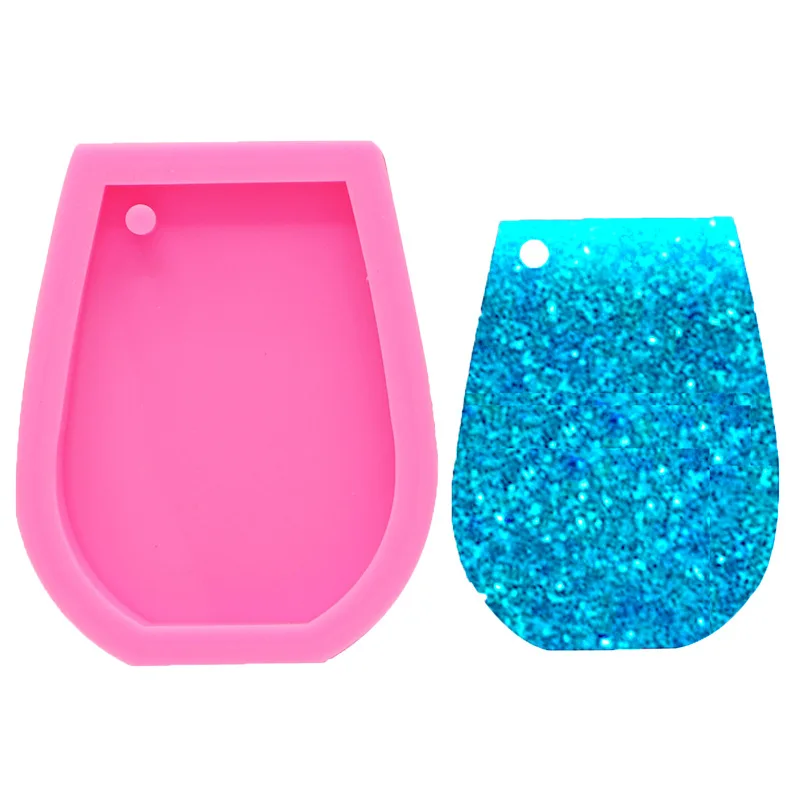 

Shiny Wine Glass Shape Silicone Mold For Lock Key Chain Decorating Pendant DIY Perforated Epoxy Resin Mould Polymer Clay Crafts