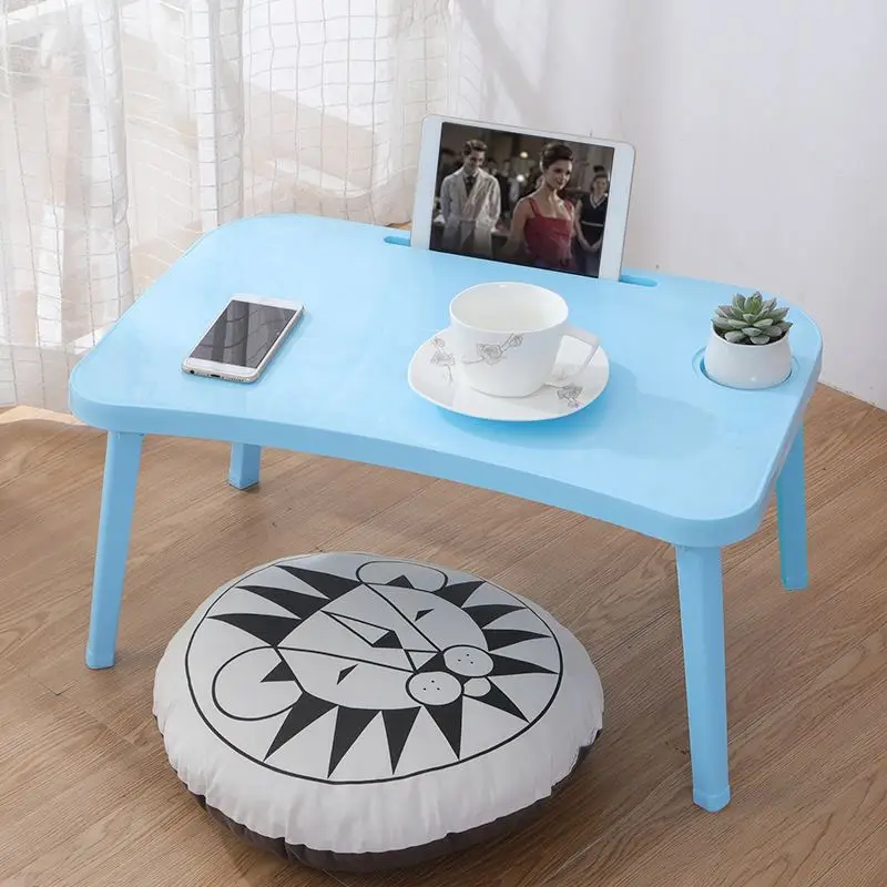 Складной стол для ноутбука, стол для ноутбука, поднос для завтрака, поднос для кровати, регулируемая складная подставка для компьютера с откидной крышкой и ножками - Цвет: BLUE