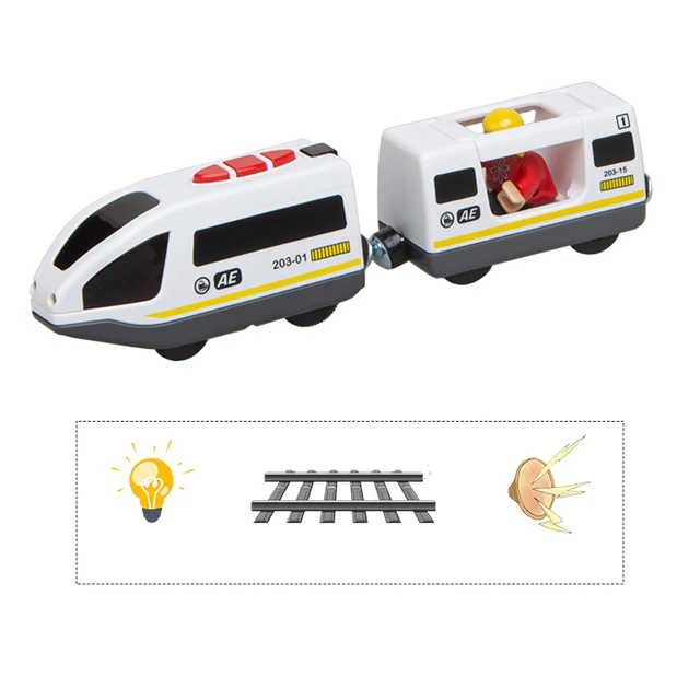 Remote Control Electric Train Toy Set Wooden Railway Accessories Fit For Wooden Train Track Kids ToysBlue