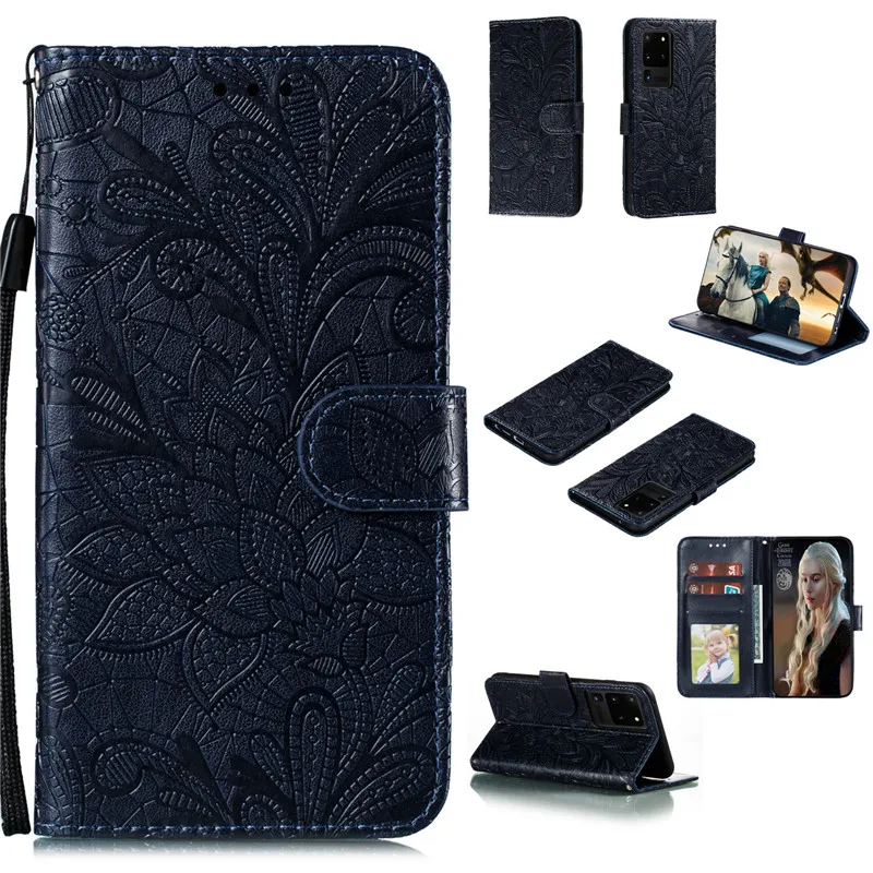 Lace flower Embossing Case For Samsung Galaxy Note 20 10 Pro S10 Lite 2020 S10e S20 Ultra S9 plus Leather Flip Wallet Soft Cover | Мобильные