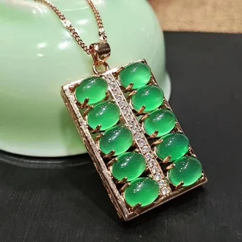 

Wholesale Natural Ice Chalcedony Abacus Pendant Gold-plated Inlaid Emperor Green Chalcedony Pendant Necklace Women Fashion Sweat