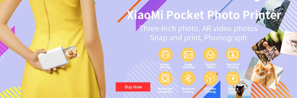 Xiaomi mijia AR Printer 300dpi Portable Photo Mini Pocket With DIY Share 500mAh Picture Printer Pocket Printer Work With Mijia small sticker printer