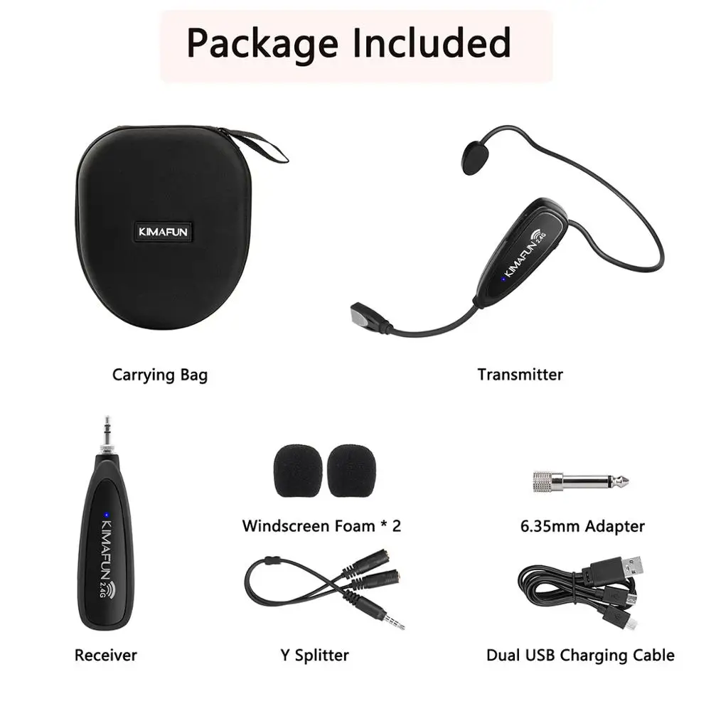 Sistema de Microfone sem Fio Microfone de Fitness Microfone à Prova Água para Fitness Kimafun Dwaterproof Fiação Aeróbica Yoga Treinador Pilates 2.4g - Image 6