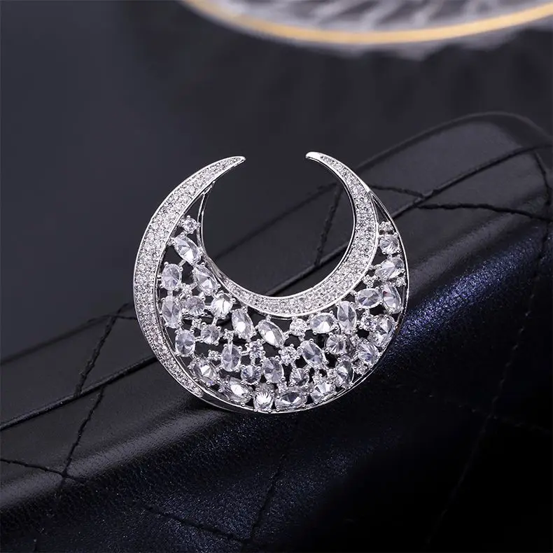 Красочные желтые хрустальные лунные Броши для женщин аксессуары broche femme bijoux, кубический цирконий Брошь шпильки металлические ювелирные изделия