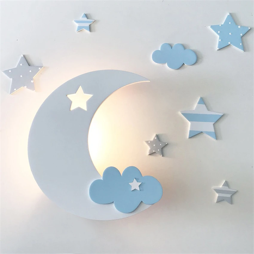 

Cartoon Moon Star Clouds Wall Lamp Bedroom Children's Room Decor Iron Wall Lights Fixtures E27
