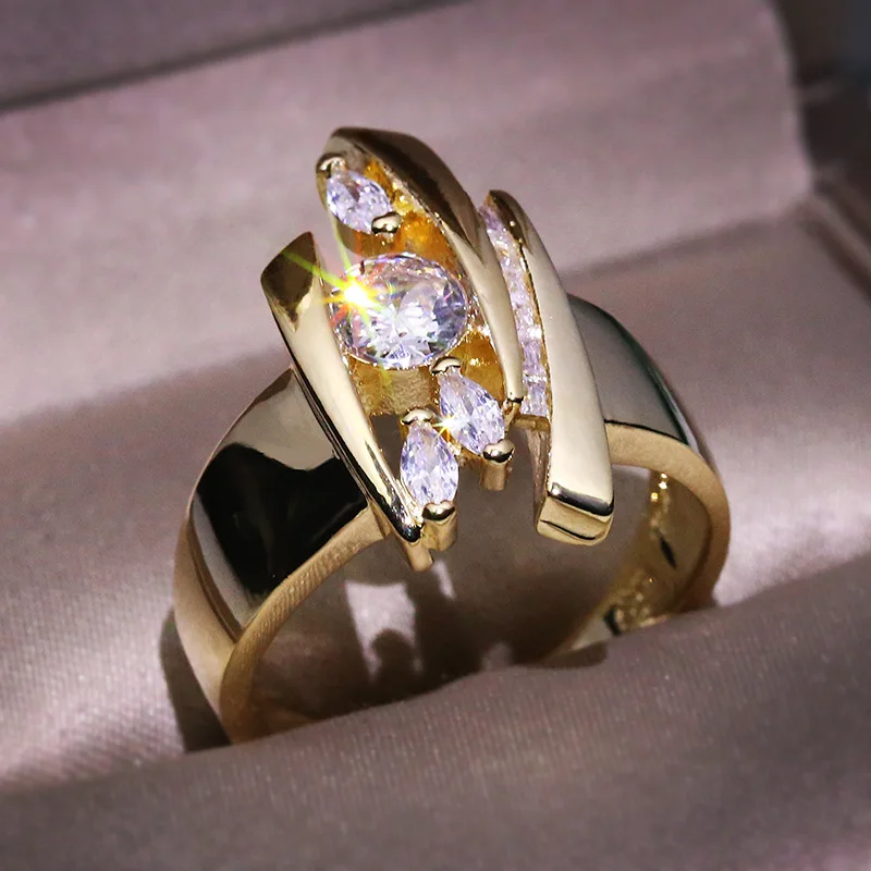 Стильный золотой цвет геометрический кольцо неправильной формы для Для женщин кубический инкрустация цирконием современный хиппи палец Праздничная бижутерия с кольцами O3T210