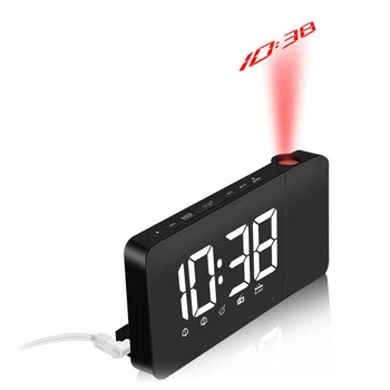 

Digital Radio Alarm Clock Projection Snooze Timer Temperature LED Display USB Charge Cable FM Radio Clock Adjustable 360 Rotated
