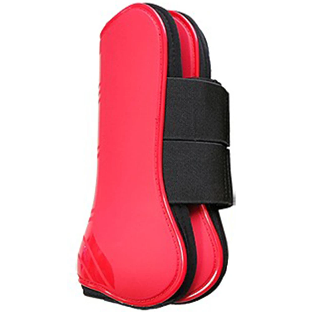 4 шт., защита ног для верховой езды из искусственной кожи, амортизирующее Защитное снаряжение для прыжков, регулируемое оборудование для верховой езды, бега, конного спорта - Цвет: Красный