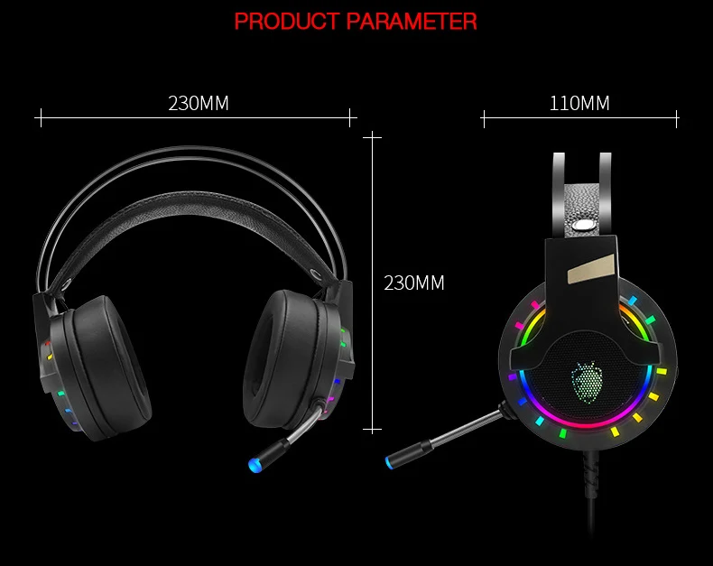 Проводные наушники с RGB подсветкой, профессиональная игровая гарнитура, USB 7,1 каналов, независимая звуковая карта, Стерео шумоподавление