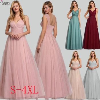 

Spakle Tulle Prom Dresses Long Queen Abby A-Line V-Neck Backless Ruched Elegant Formal Women Evening Party Gowns Robe De Soiree