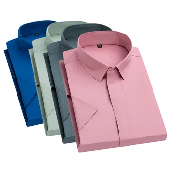 

2020 New High Quality Summer Men Shirt Bamboo Fiber Short Sleeved No-Iron Shirts Man Causal Work Shirt Brand Clothes DS380