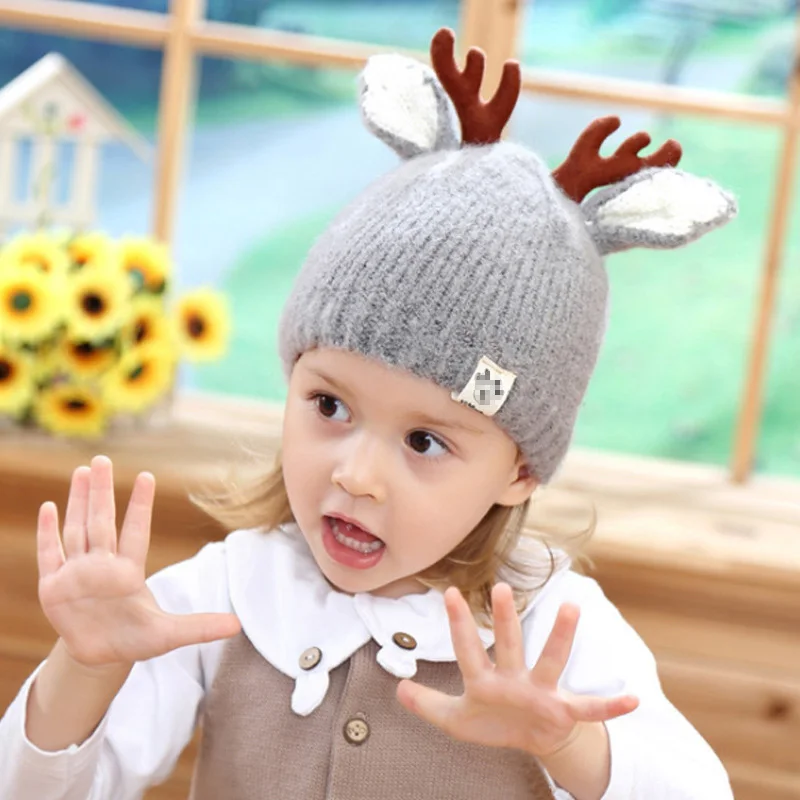 christmas Elk hat With ears winter Autumn warm Windbreak women/men beanies kids Hat skullies caps For 1-4 years old - Цвет: Color   4