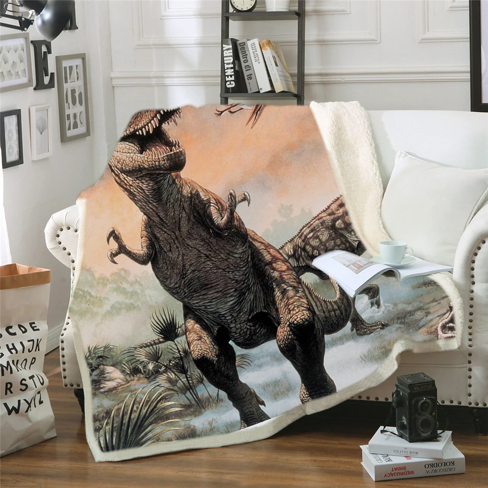 Динозавр мультфильм дети пледы одеяло животное покрывало 3D печать искусственная плюшевая накладка кровать одеяло коралловый флис одеяло для взрослых - Цвет: Золотой