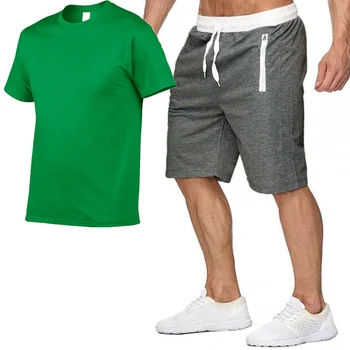 

Fashionable casual t-shirts men men's t-shirts grey zipper lace-up loose shorts summer 2020 street suit goes with everything