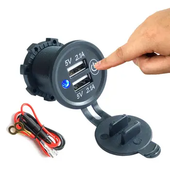 

New Arrival High Quality Touch ON OFF Switch Car Charger Dual USB 2.1A Power Adapter For Smart Phone Boat