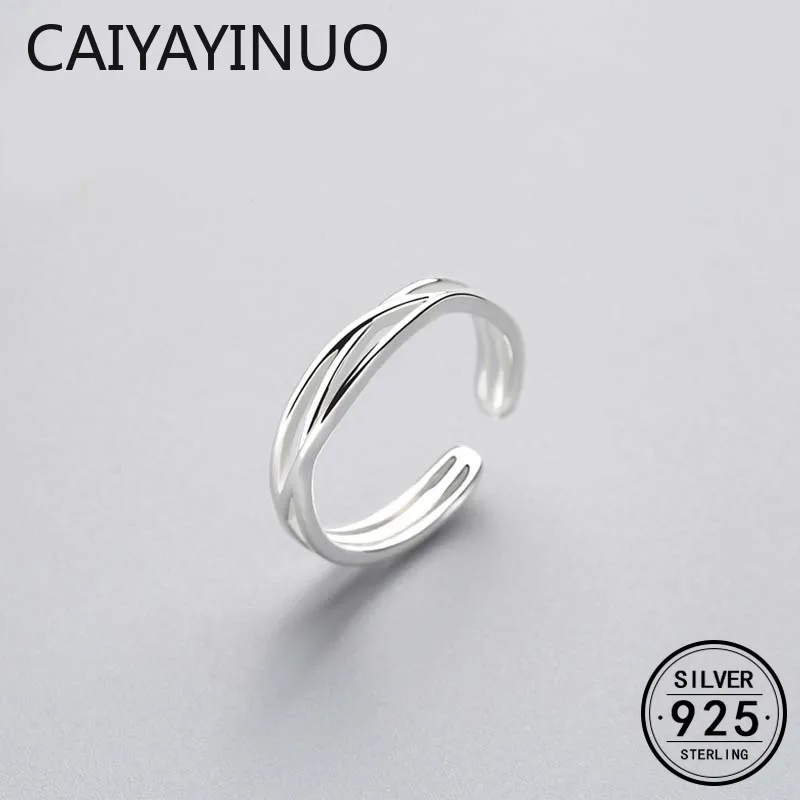 

CAIYAYINUO Minimalist Geometric Twist Line Adjustable Ring Authentic 925 Sterling Silver Fine Jewelry for Women Accessories Gift