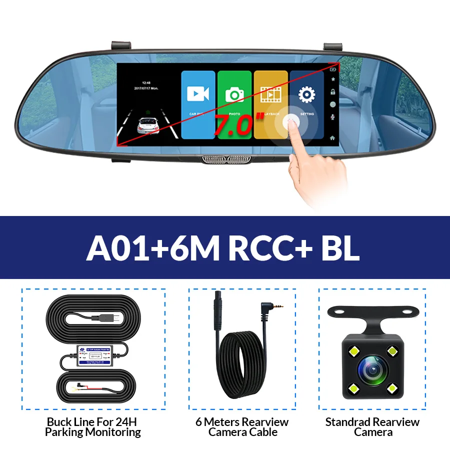 E-ACE A01/A13 Автомобильный видеорегистратор Dashcam FHD 1080P dvr зеркальная видеокамера автомобильная камера с камерой заднего вида авто регистратор видеорегистраторы видеорегистратор - Название цвета: A13-6M RCC-BL