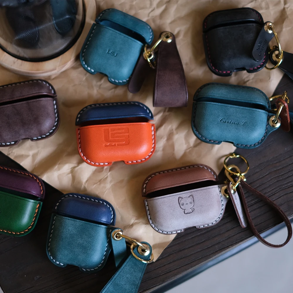Capa de Couro Genuíno para Airpods Pro Couro Real Luxuoso Custom Made Capa Artesanal para Airpods Estojos de Fone de Ouvido Bluetooth - Image 2