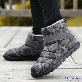 

Winter Waterproof Snow Men Boots Couple Plush Inside Bottom Keep Warm Hiking Shoes Camouflage Woman High Top Boot Size 36 - 47