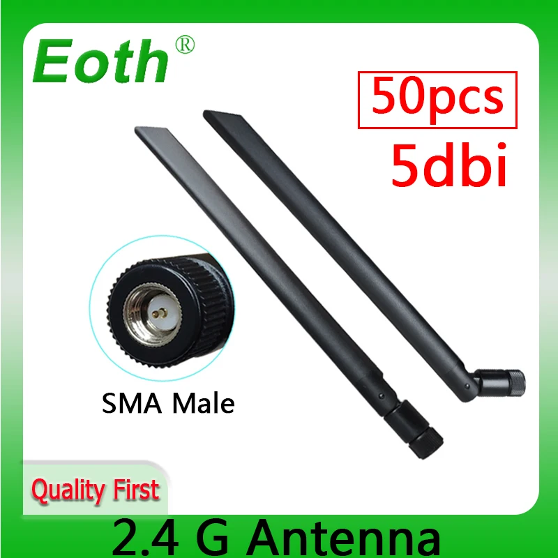 EOTH 50pcs 2.4g antenna 5dbi sma male wlan wifi 2.4ghz antene pbx iot module router tp link signal receiver antena high gain | Мобильные
