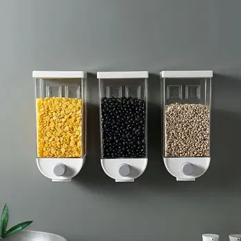 

Kitchen Food Dispenser Storage Containers Organizer Tea Bean Grain Food Storage Box Wall Mount Cereal Rice Sealed Oatmeal Can