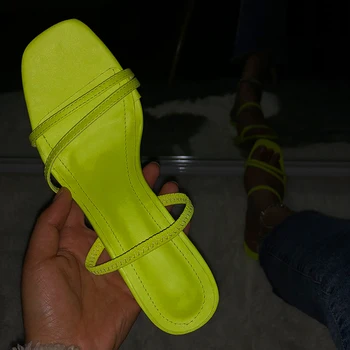 

Women's Slippers Candy Color Slip On Ladies Thin High Heels Sandals Women Stilettos Female Fashion Square Toe Casual Shoes 2020