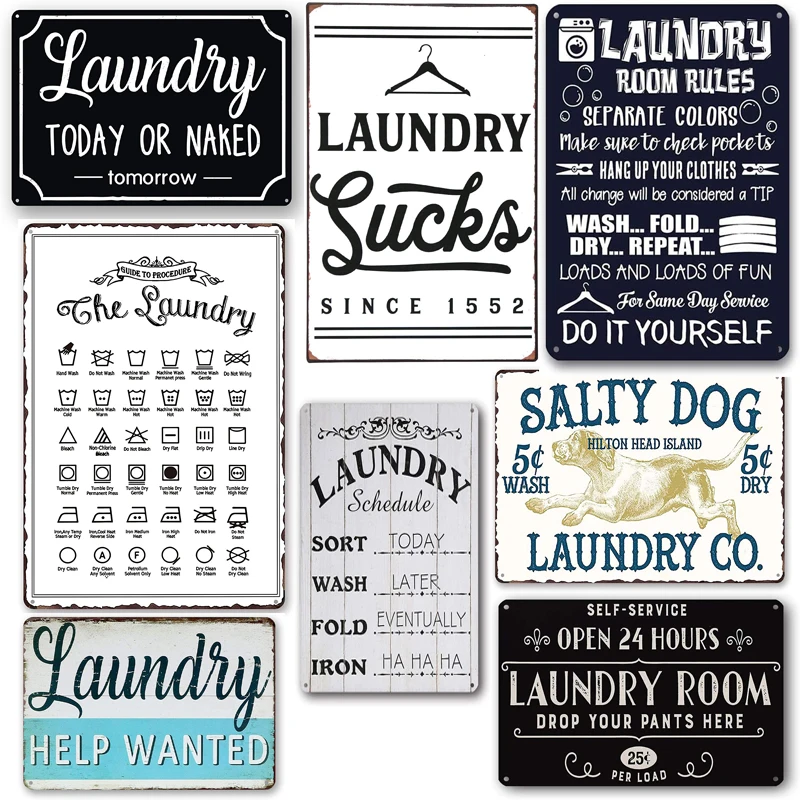 Wall Décor Laundry Bathroom Rules Laundry Room Decor Vintage Metal Sign ...